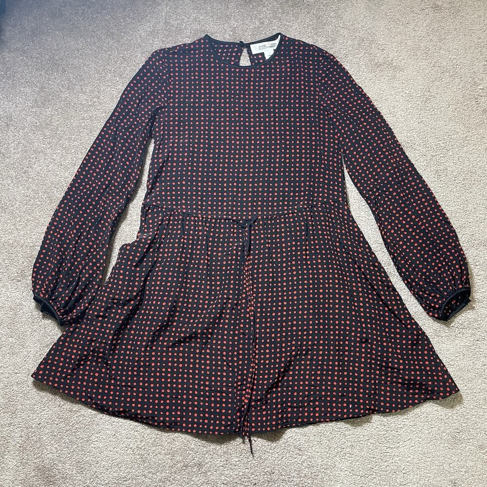 diane von furstenberg Silk dress Size 0 Tie Waist Puff Sleeve Polka Dot Red